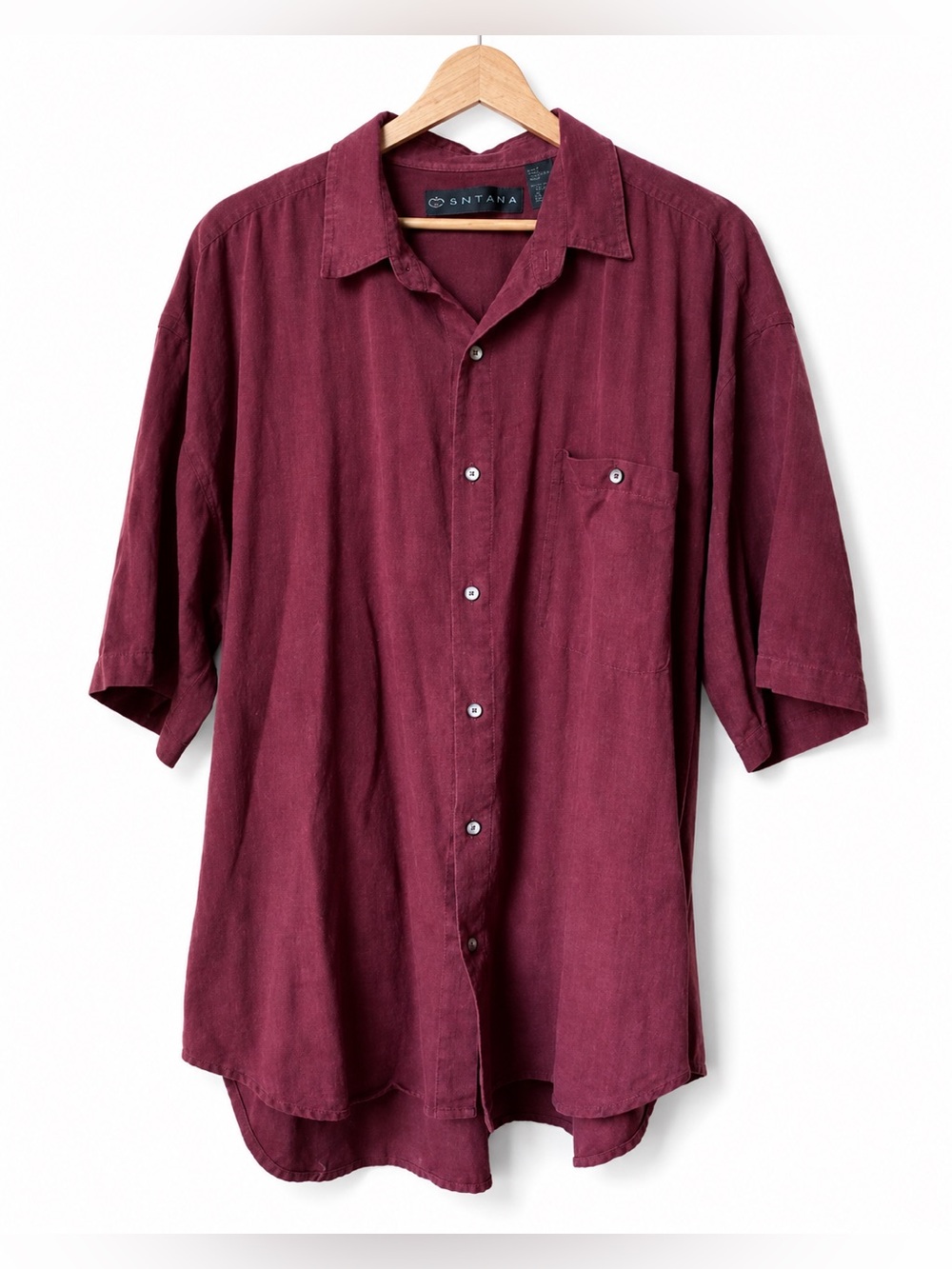 Vintage Santana Pure Silk Red Burgundy Oversized Boyfriend Fit Button Up Shirt